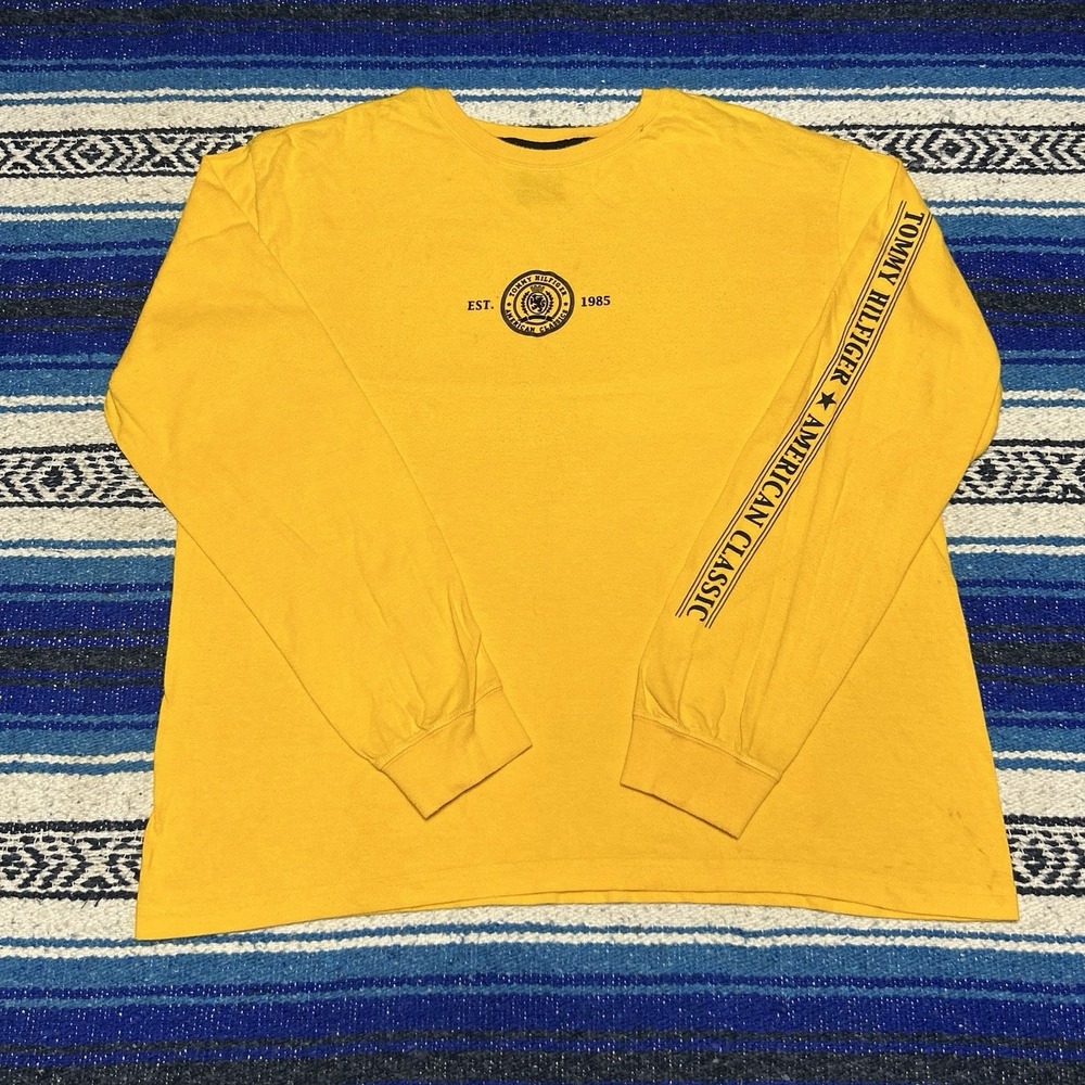 Tommy Hilfiger Y2K American Classic Long Sleeve Shirt Men's Large Yellow Logo